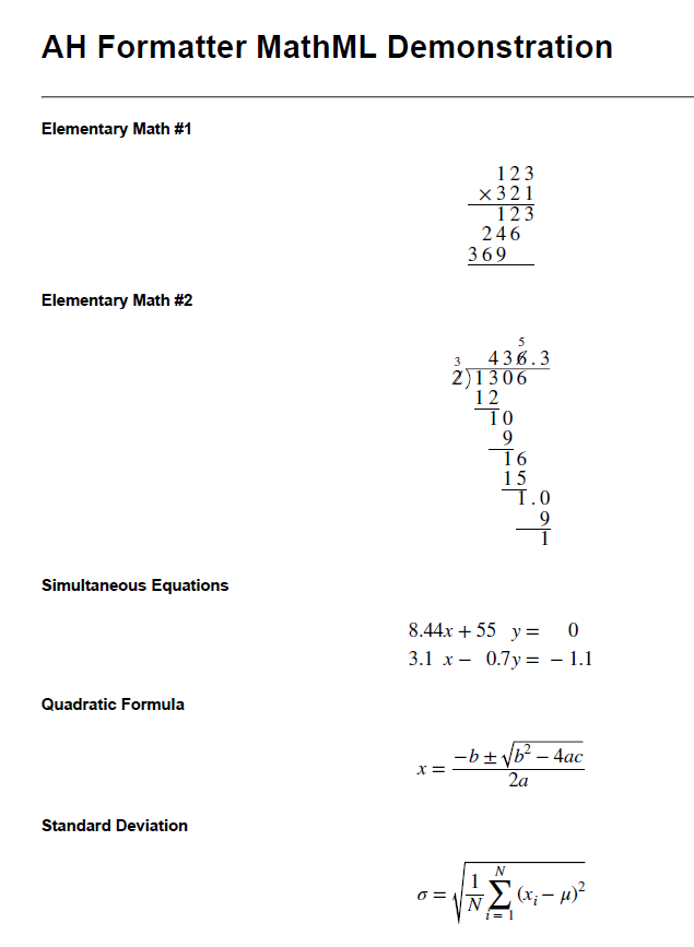 AH Formatter GUI 上の MathML の組版結果
