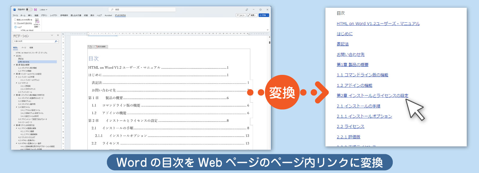 Wordの目次をWebページの目次に変換